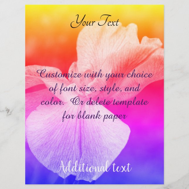 Japanese Iris Flower Rainbow Colours   Custom Letterhead (Front)