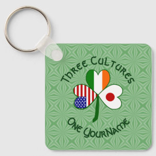 Japanese Irish American Flags Shamrock Your Name Key Ring