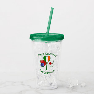Japanese Irish American Shamrock Flag Personalised Acrylic Tumbler