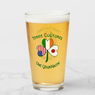 Japanese Irish American Shamrock Flag Personalised Glass