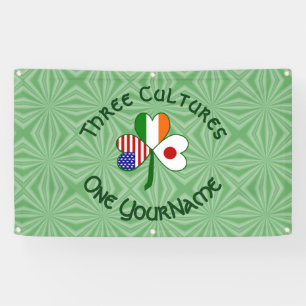 Japanese Irish USA Flags Shamrock Personalised Banner