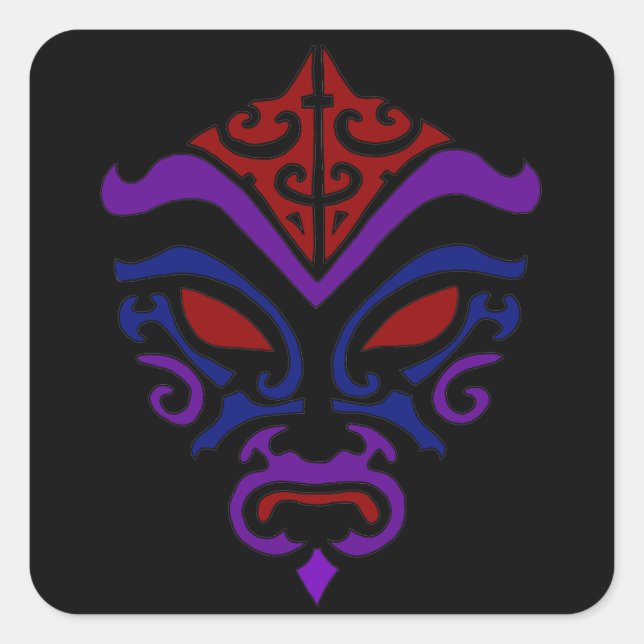 Japanese Kabuki Mask Tribal Purple Makeup Square Sticker (Front)