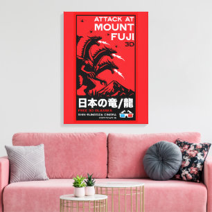 Japanese Kaiju Attack At Mount Fiji Canvas Print