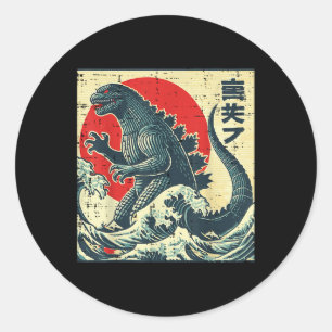 Japanese Kaiju Monster Waves Retro Ukiyo Art Women Classic Round Sticker