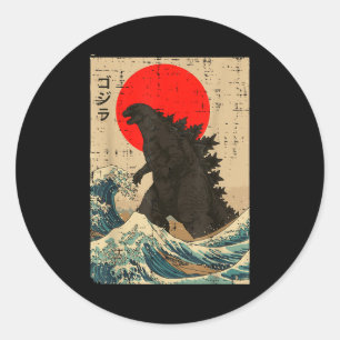 Japanese Kaiju Wave Red Sun Japan Monster Men Wome Classic Round Sticker