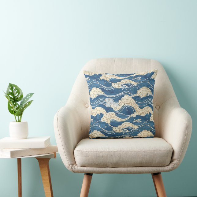 Japanese Kanagawa Wave Pattern Cushion (Chair)