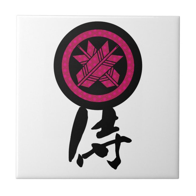 Japanese kanji "侍" (samurai) and family crests tile (Front)