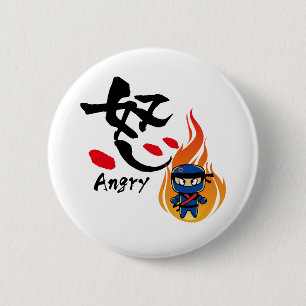 Japanese Kanji- 「怒」　-Angry- 6 Cm Round Badge