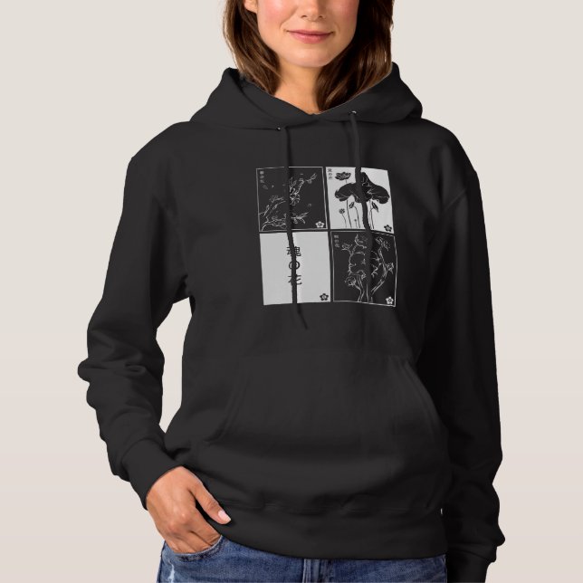 Japanese Kanji Cards Aesthetic Minimal white Black Hoodie (Front)