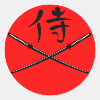 Japanese Katana and Samurai Kanji Classic Round Sticker