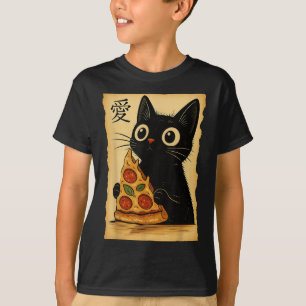 Japanese Kawaii Anime Cat Pizza Aesthetic Cat Eati T-Shirt
