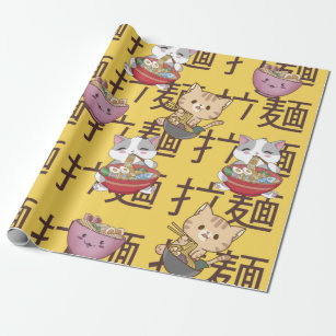 Japanese Kawaii Anime Cat Ramen Noodles Wrapping Paper