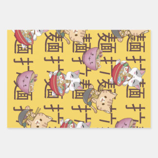 Japanese Kawaii Anime Cat Ramen Noodles Wrapping Paper Sheet