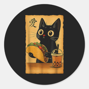 Japanese Kawaii Anime Cat Tacos A Tea Cat Eating T Classic Round Sticker