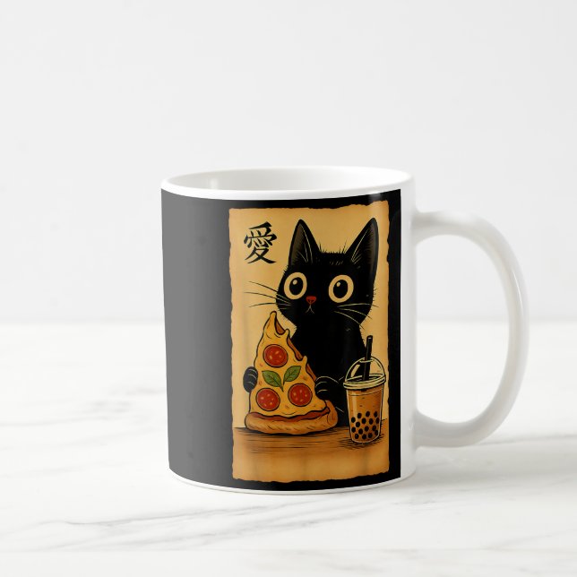 Japanese Kawaii Anime Cat Zza A Tea Cat Eating Zza Coffee Mug (Right)