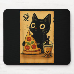 Japanese Kawaii Anime Cat Zza A Tea Cat Eating Zza Mouse Pad