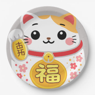 Japanese Kawaii daruma maneki Paper Plate