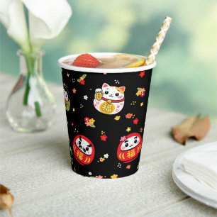Japanese Kawaii daruma tanuki kokeshi Paper Cups