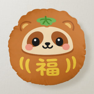 Japanese Kawaii daruma tanuki Round Cushion