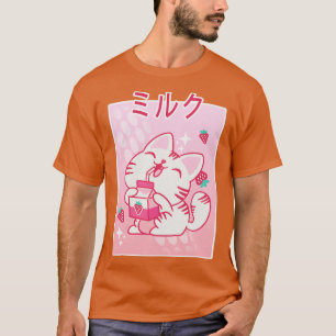 Japanese Kawaii Kitten Strawberry Milk Otaku  Mang T-Shirt