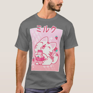 Japanese Kawaii Kitten Strawberry Milk Otaku  Mang T-Shirt