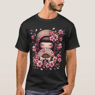 Japanese Kawaii Kokeshi Doll Cherry Blossom T-Shirt