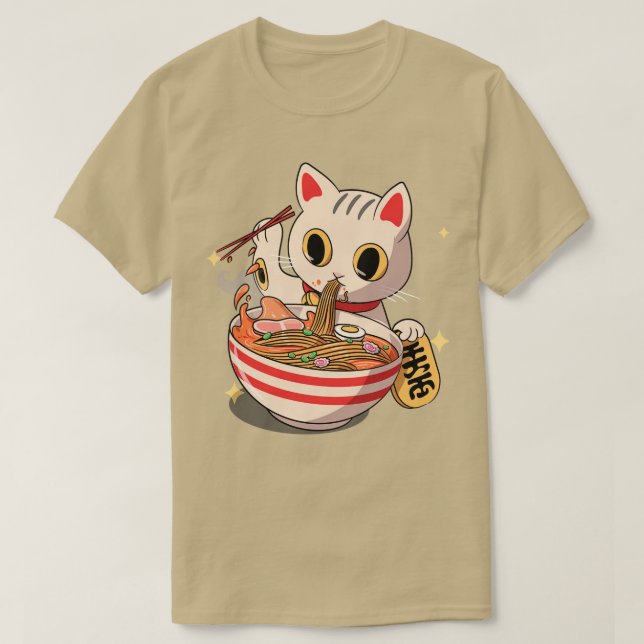 Japanese Kawaii Neko Cat Kitten Ramen Noodle T-Shirt (Design Front)