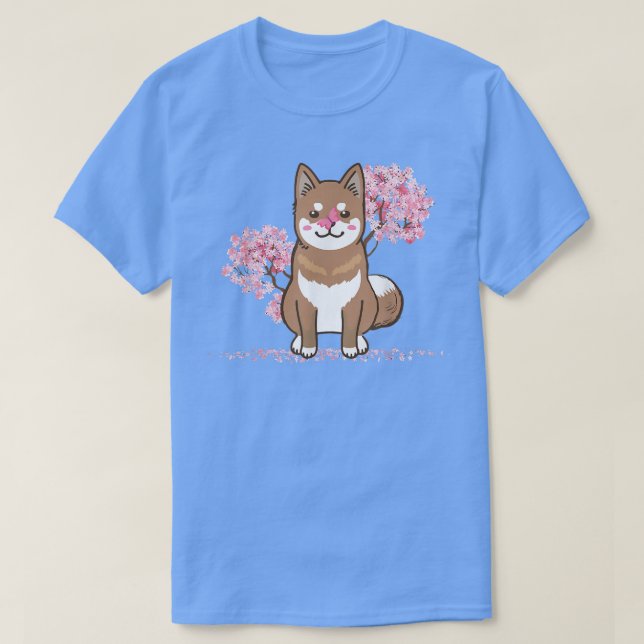 Japanese Kawaii Sakura  Cherry Blossom Shikoku Dog T-Shirt (Design Front)