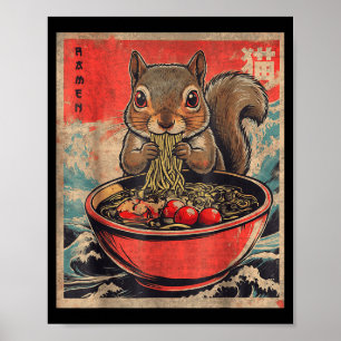 Japanese Kawaii Squirrel Eating Ramen Anime Gifts Poster