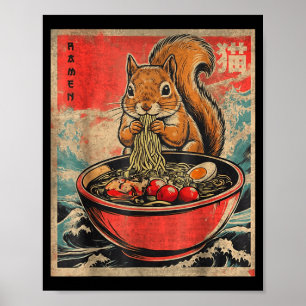 Japanese Kawaii Squirrel Eating Ramen Anime Gifts Poster