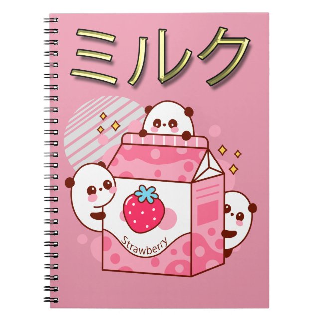 Japanese Kawaii Strawberry Milk Shake Carton Notebook (Front)