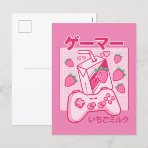 Japanese Kawaii Strawberry Milk Shirt Funny Milk Holiday Postcard