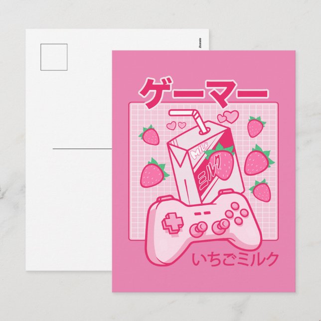 Japanese Kawaii Strawberry Milk Shirt Funny Milk Holiday Postcard (Front/Back)