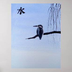 Japanese Kawasemi Kingfisher Feng Shui Water Poster
