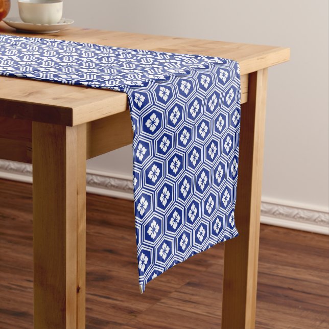 Japanese Kikkō Blue and White Motive Short Table Runner (In Situ)