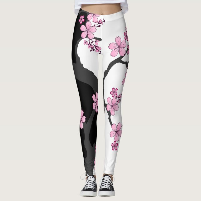 Japanese Kimono Black and White Leggings (Front)