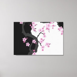 Japanese Kimono Black and White Pink Sakura Canvas Print