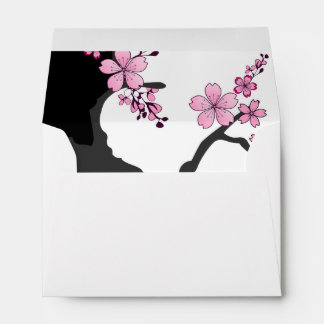 Japanese Kimono Black and White Pink Sakura Envelope