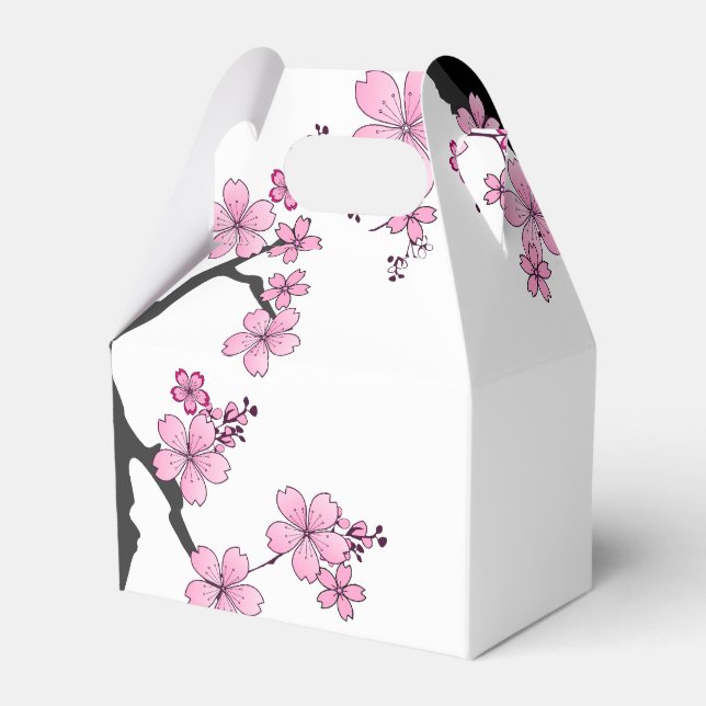 Japanese Kimono Black and White Pink Sakura Favour Box (Front Side)