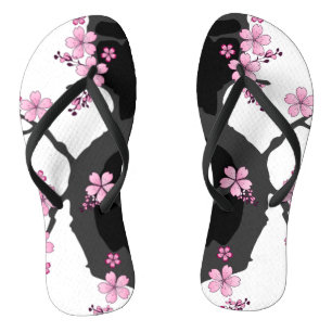 Japanese Kimono Black and White Pink Sakura Jandals