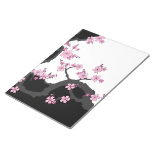 Japanese Kimono Black and White Pink Sakura Notepad