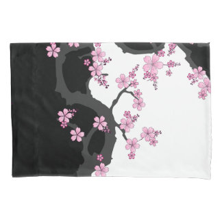 Japanese Kimono Black and White Pink Sakura Pillowcase