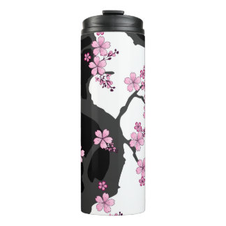 Japanese Kimono Black and White Pink Sakura Thermal Tumbler