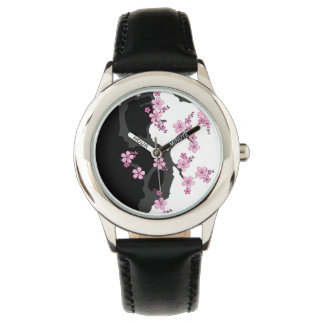 Japanese Kimono Black and White Pink Sakura Watch