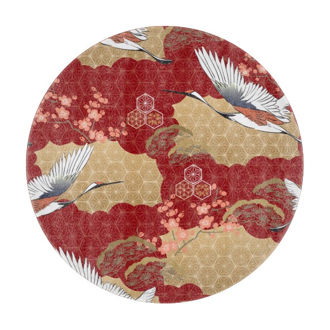 Japanese Kimono Cherry Blossoms Cutting Board (Front)