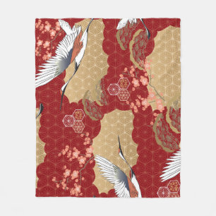 Japanese Kimono Cherry Blossoms Fleece Blanket