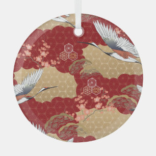 Japanese Kimono Cherry Blossoms Glass Tree Decoration