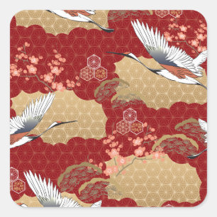 Japanese Kimono Cherry Blossoms Square Sticker