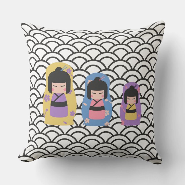 Japanese Kimono Dolls Square Cushion (Front)