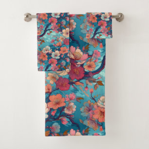 Japanese Kimono fabric inspired Bath Towel Set